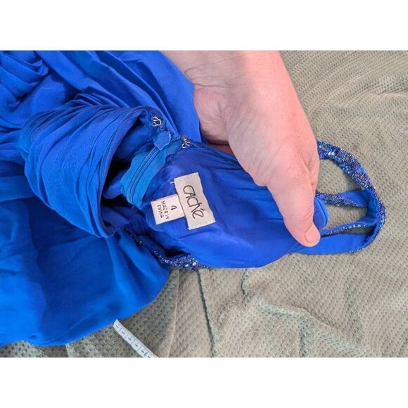 Cache Women's Size 4 Silk Blue Embellished Sequin Maxi Dress Gown Prom Wedding - Picture 9 of 9